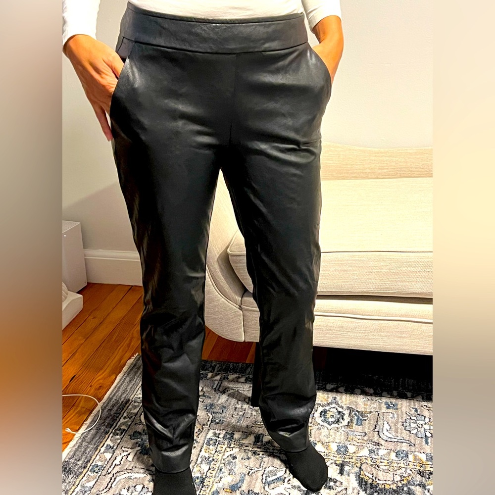 straight leather leg full length pant with pockets.
